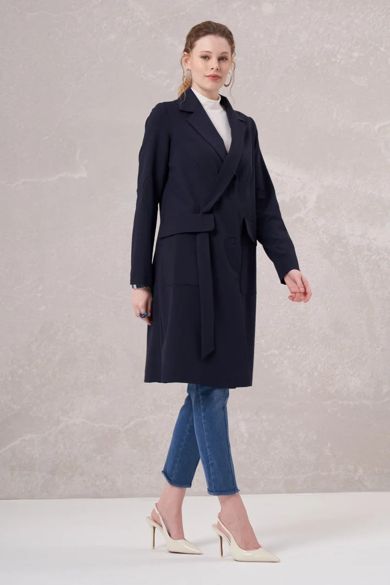 Misswhence Blazer Uzun Ceket 35203 - Lacivert - Görsel 2 #renk_lacivert