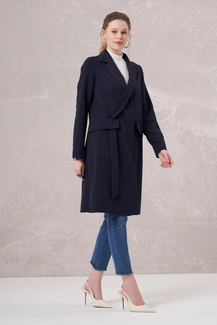 Misswhence Blazer Uzun Ceket 35203 - Lacivert - Görsel 2 