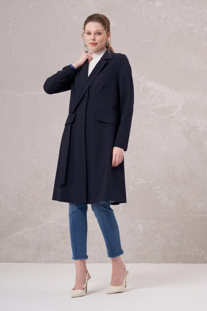Misswhence Blazer Uzun Ceket 35203 - Lacivert - Görsel 3 