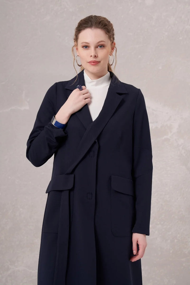 Misswhence Blazer Uzun Ceket 35203 - Lacivert - Görsel 4 
