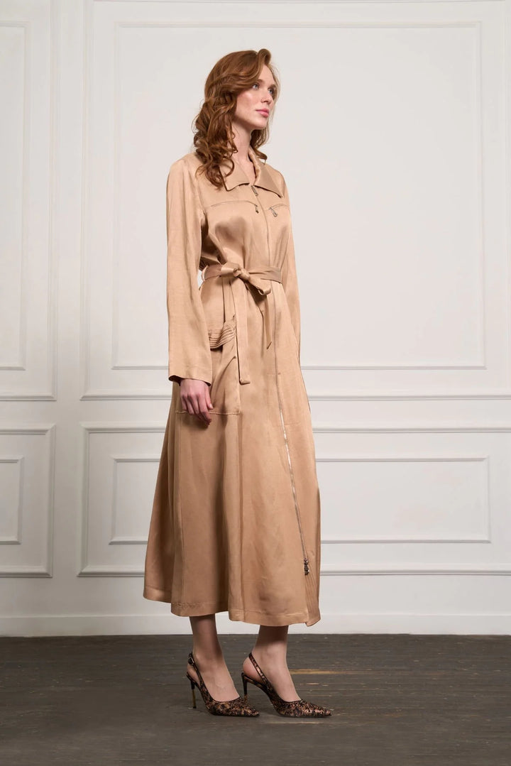 Misswhence Cep ve Fermuar Detaylı Chanel Keten Pardesü 37515 - Camel - Görsel 3 