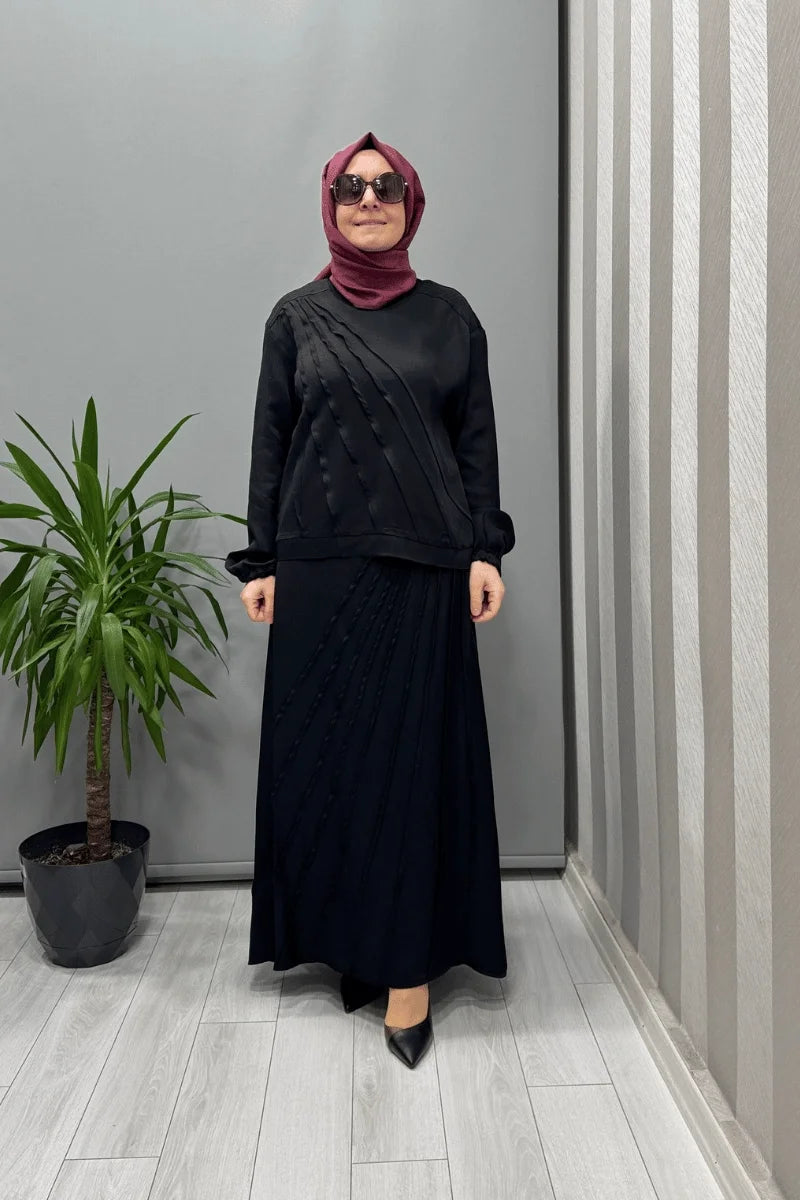Misswhence Chanel Keten Bluz Etek Takım 37312 - Siyah - Görsel 2 #renk_siyah