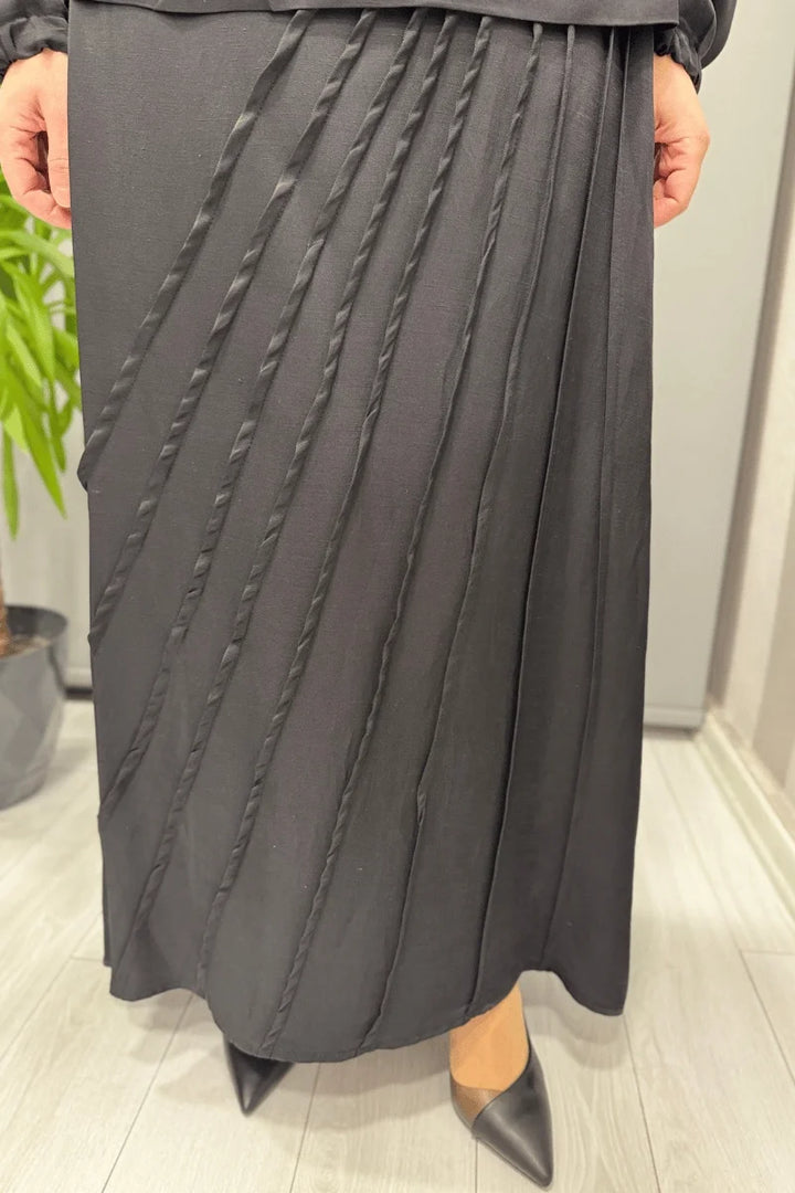 Misswhence Chanel Keten Bluz Etek Takım 37312 - Siyah - Görsel 5 