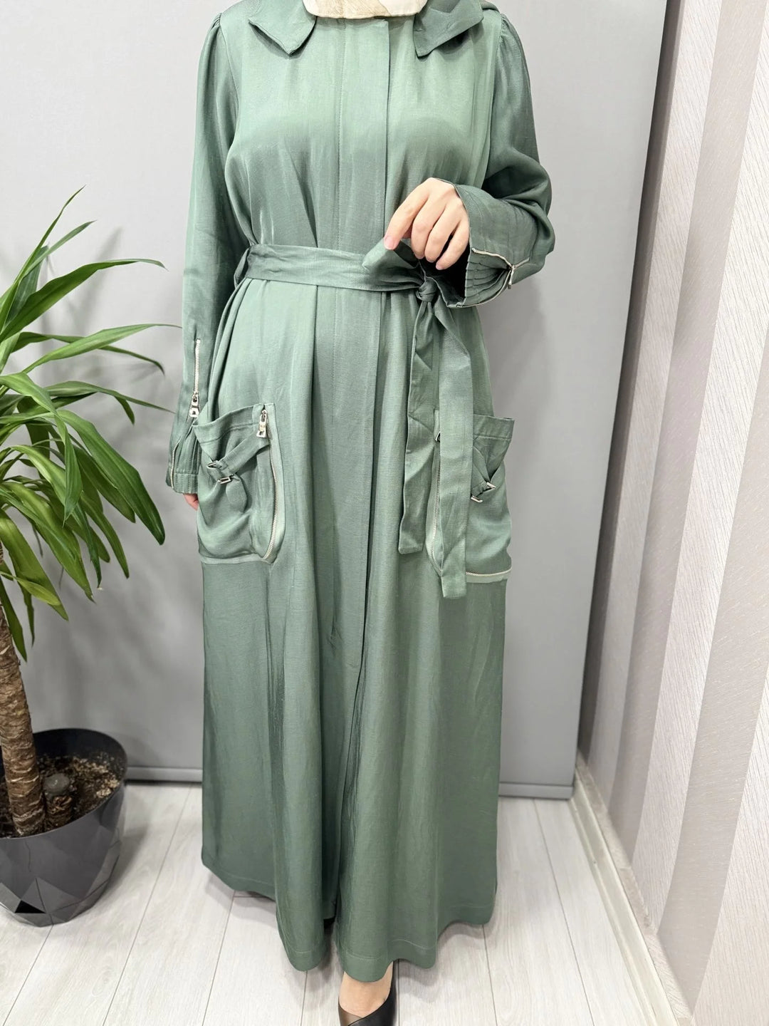 Misswhence Chanel Keten Pardesü 37523 - Yeşil - Görsel 4 