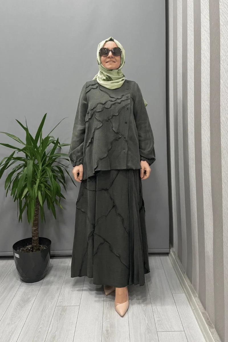 Misswhence Çıtçıtlı Patchwork Takım 37305 - Haki - Görsel 1 #renk_haki