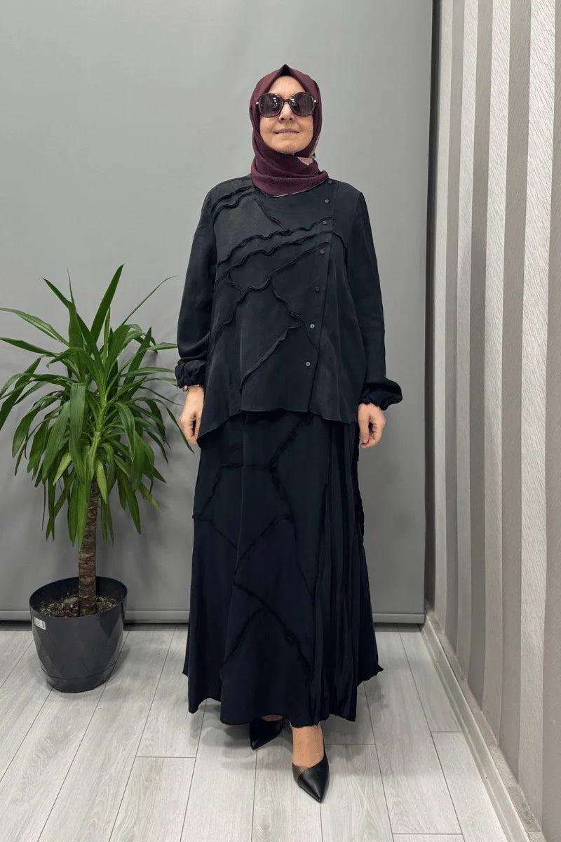 Misswhence Çıtçıtlı Patchwork Takım 37305 - Siyah - Görsel 1 