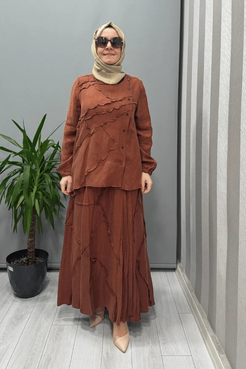 Misswhence Çıtçıtlı Patchwork Takım 37305 - Turuncu - Görsel 1 
