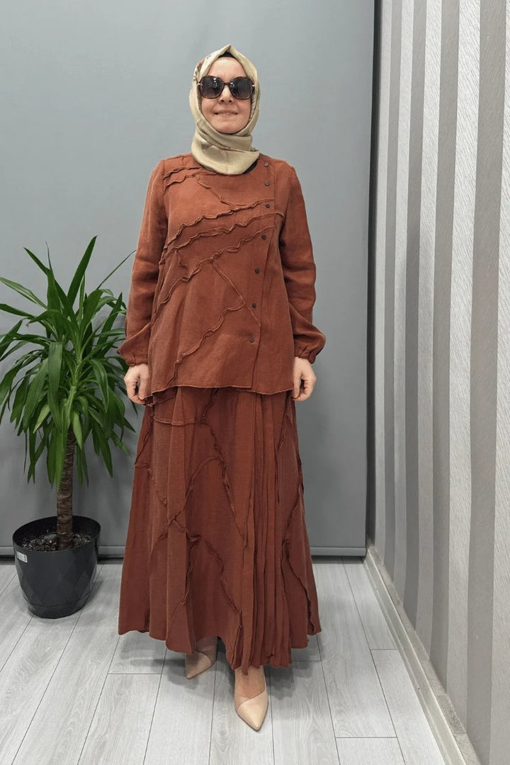 Misswhence Çıtçıtlı Patchwork Takım 37305 - Turuncu - Görsel 1 