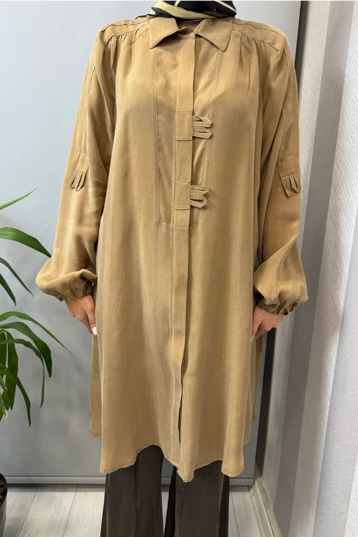 Misswhence Cupra İpek Gömlek 39303 - Camel - Görsel 3 
