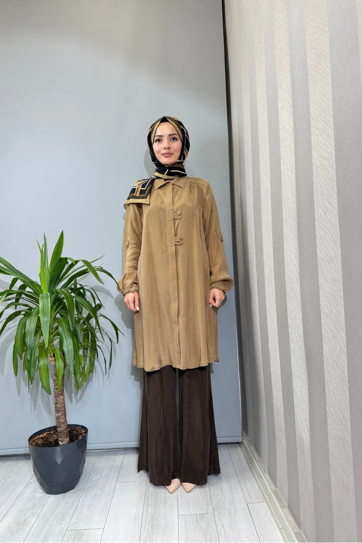 Misswhence Cupra İpek Gömlek 39303 - Camel - Görsel 1 