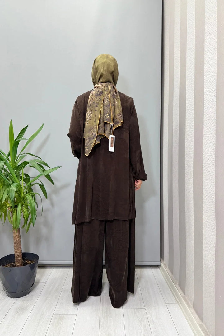Misswhence Cupro Jakar Tunik Takım 38010 - Kahve - Görsel 3 