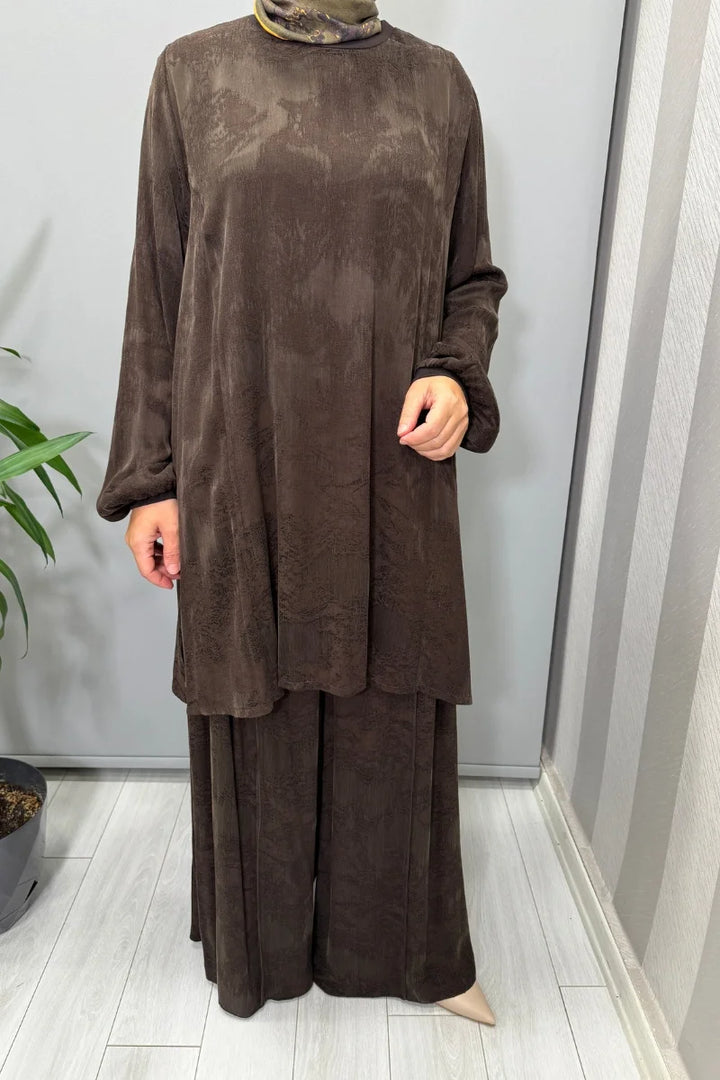 Misswhence Cupro Jakar Tunik Takım 38010 - Kahve - Görsel 4 