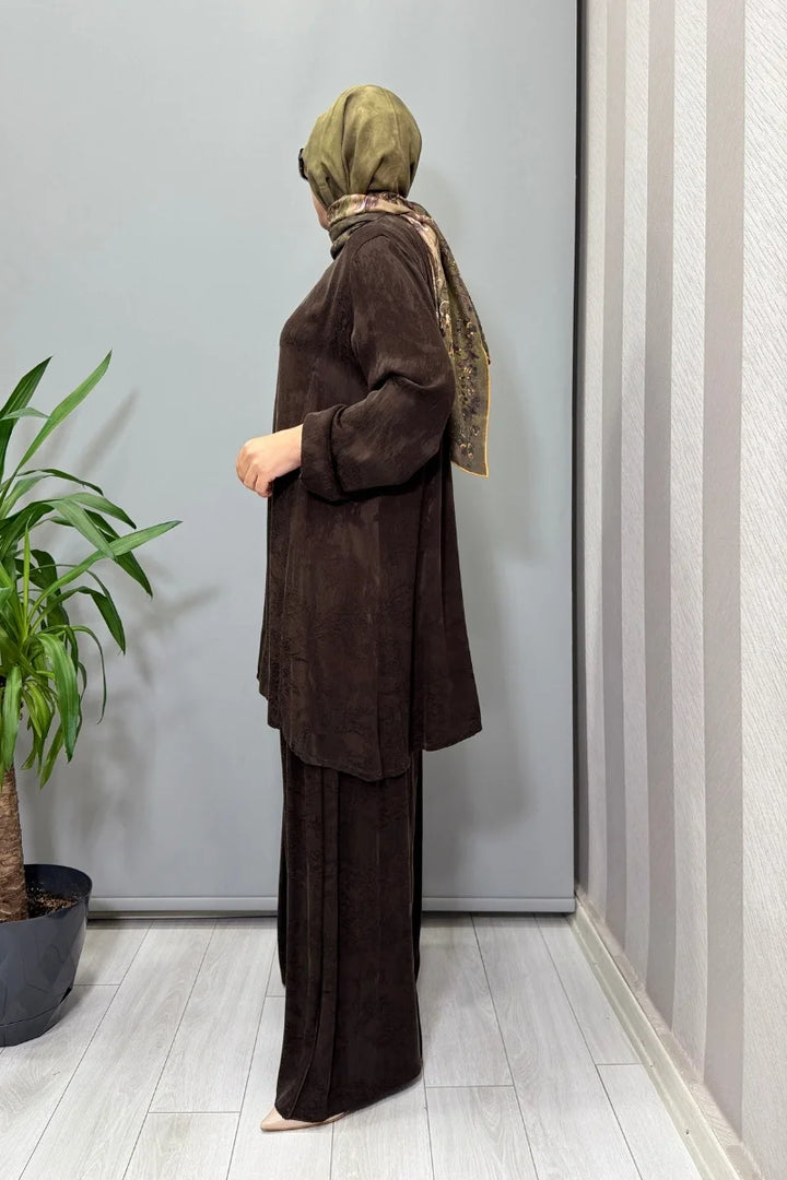Misswhence Cupro Jakar Tunik Takım 38010 - Kahve - Görsel 2 