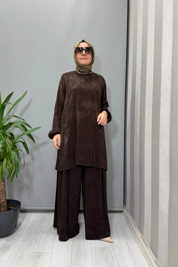 Misswhence Cupro Jakar Tunik Takım 38010 - Kahve - Görsel 1 