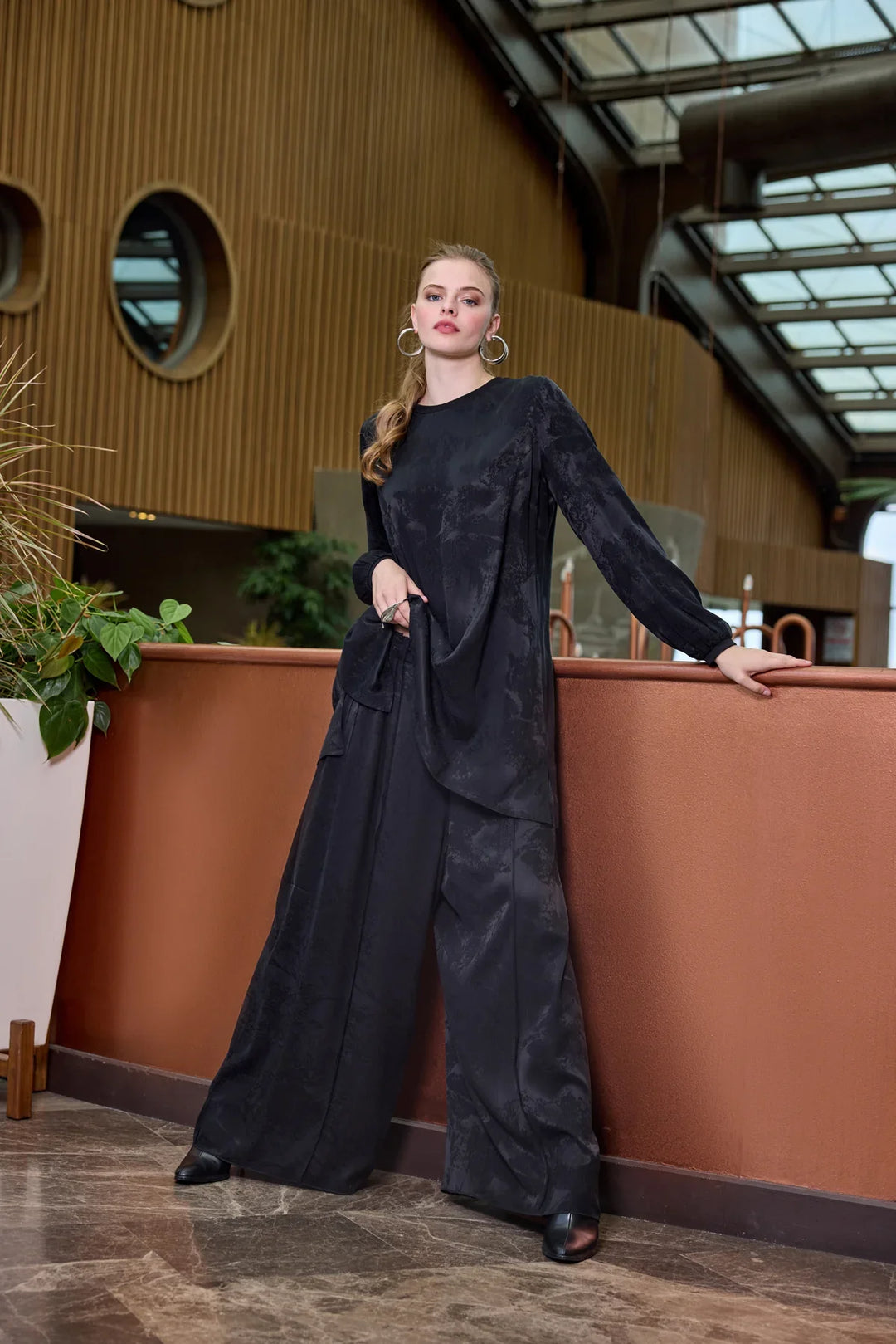 Misswhence Cupro Jakar Tunik Takım 38010 - Siyah - Görsel 4 