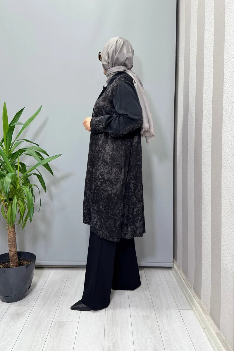 Misswhence Desenli Parça Detaylı İpek Gömlek 38303 - Siyah - Görsel 2 #renk_siyah