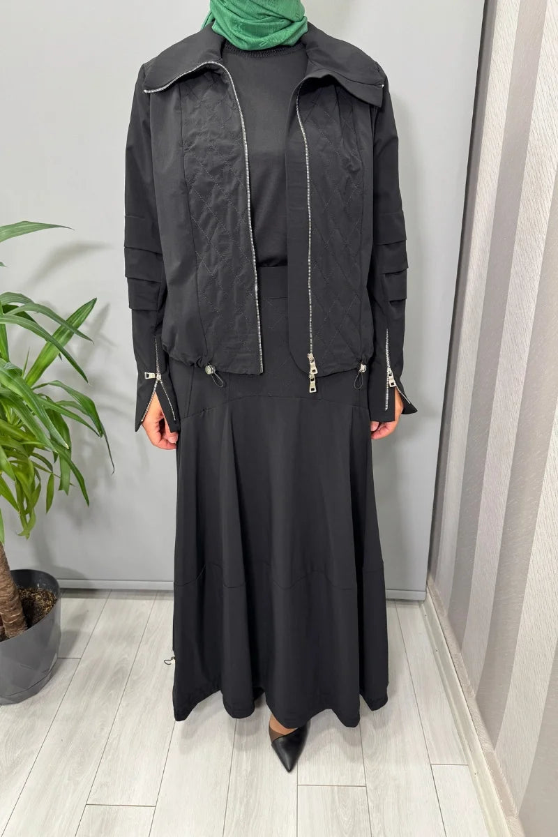 Misswhence Dikiş ve Büzgü Detaylı Ceket Etek Takım 38208 - Siyah - Görsel 4 