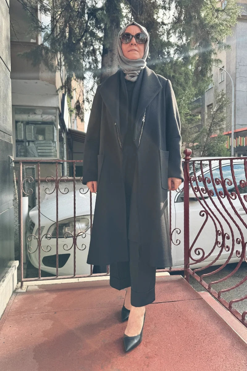 MissWhence Fermuar Detaylı Kemerli Kaşe Kap 36411 - Siyah - Görsel 1 #renk_siyah