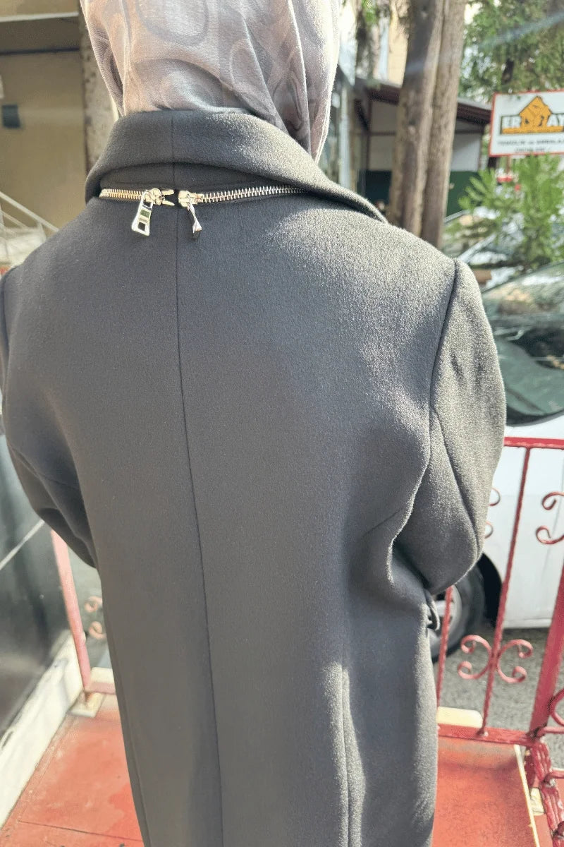 MissWhence Fermuar Detaylı Kemerli Kaşe Kap 36411 - Siyah - Görsel 3 