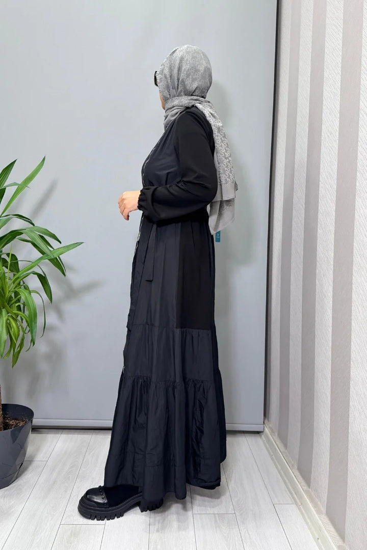Misswhence Fermuar Detaylı Patchwork Elbise 38813 - Siyah - Görsel 4 