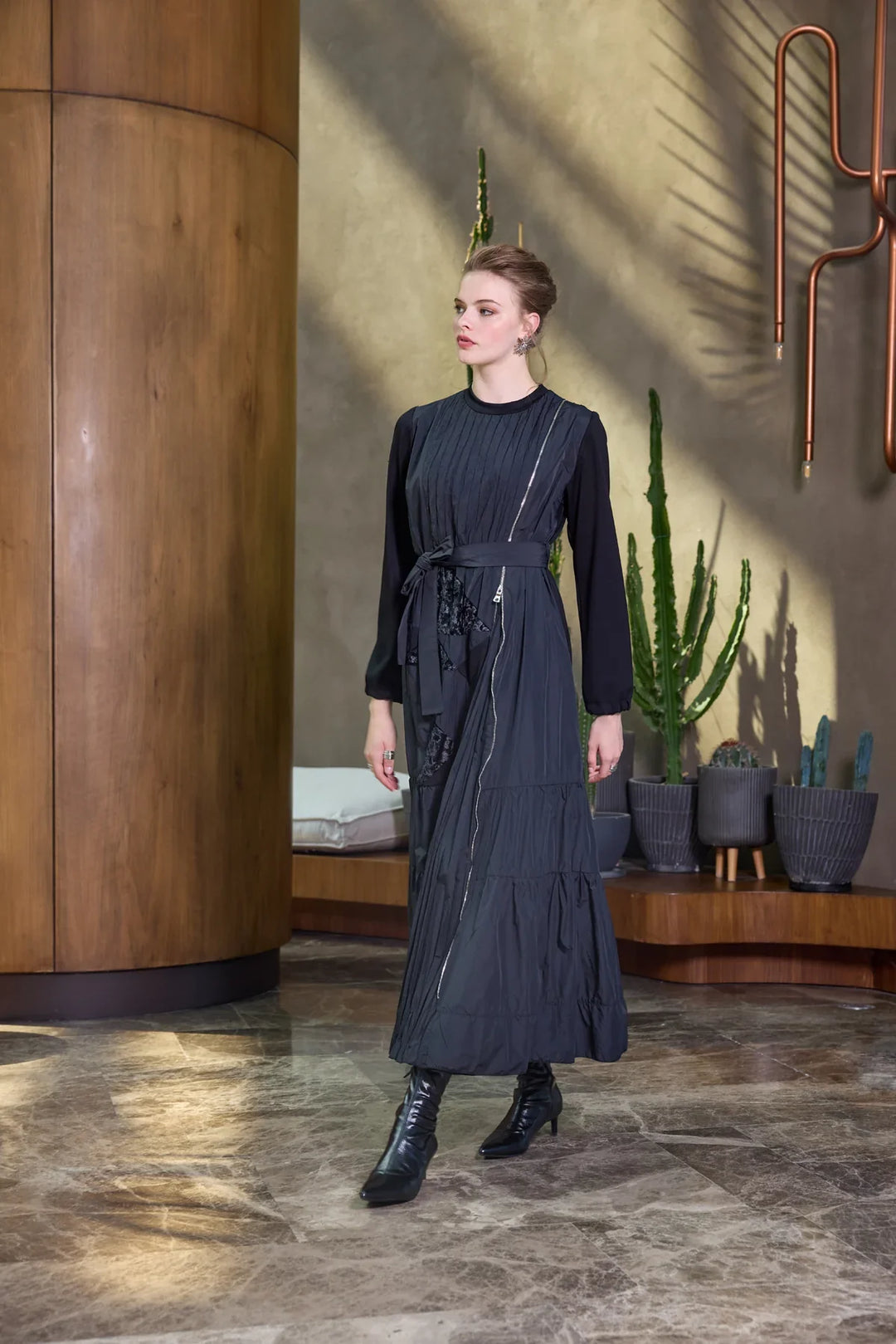 Misswhence Fermuar Detaylı Patchwork Elbise 38813 - Siyah - Görsel 1 #renk_siyah