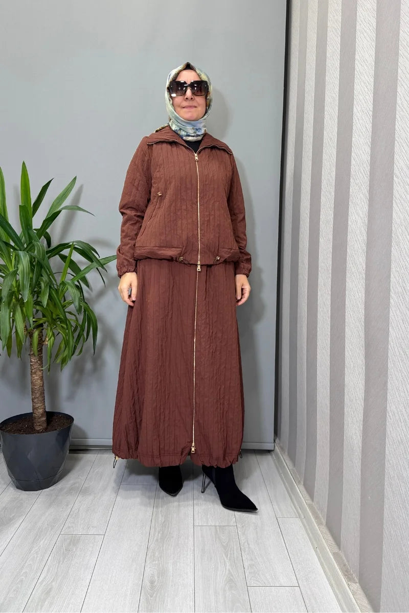 Misswhence Fermuar Detaylı Tafta Ceket Etek Takım 38216 - Kiremit - Görsel 1 #renk_kiremit