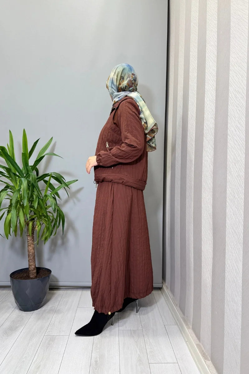 Misswhence Fermuar Detaylı Tafta Ceket Etek Takım 38216 - Kiremit - Görsel 2 