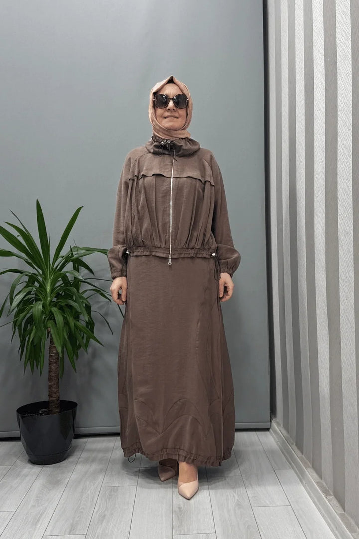Misswhence Fermuarlı İpek Keten Takım 37200 - Vizon - Görsel 1 