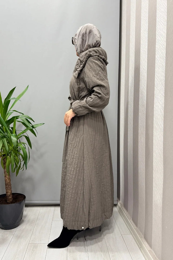 Misswhence Fermuarlı Tafta Pardesü 38508 - Vizon - Görsel 4 