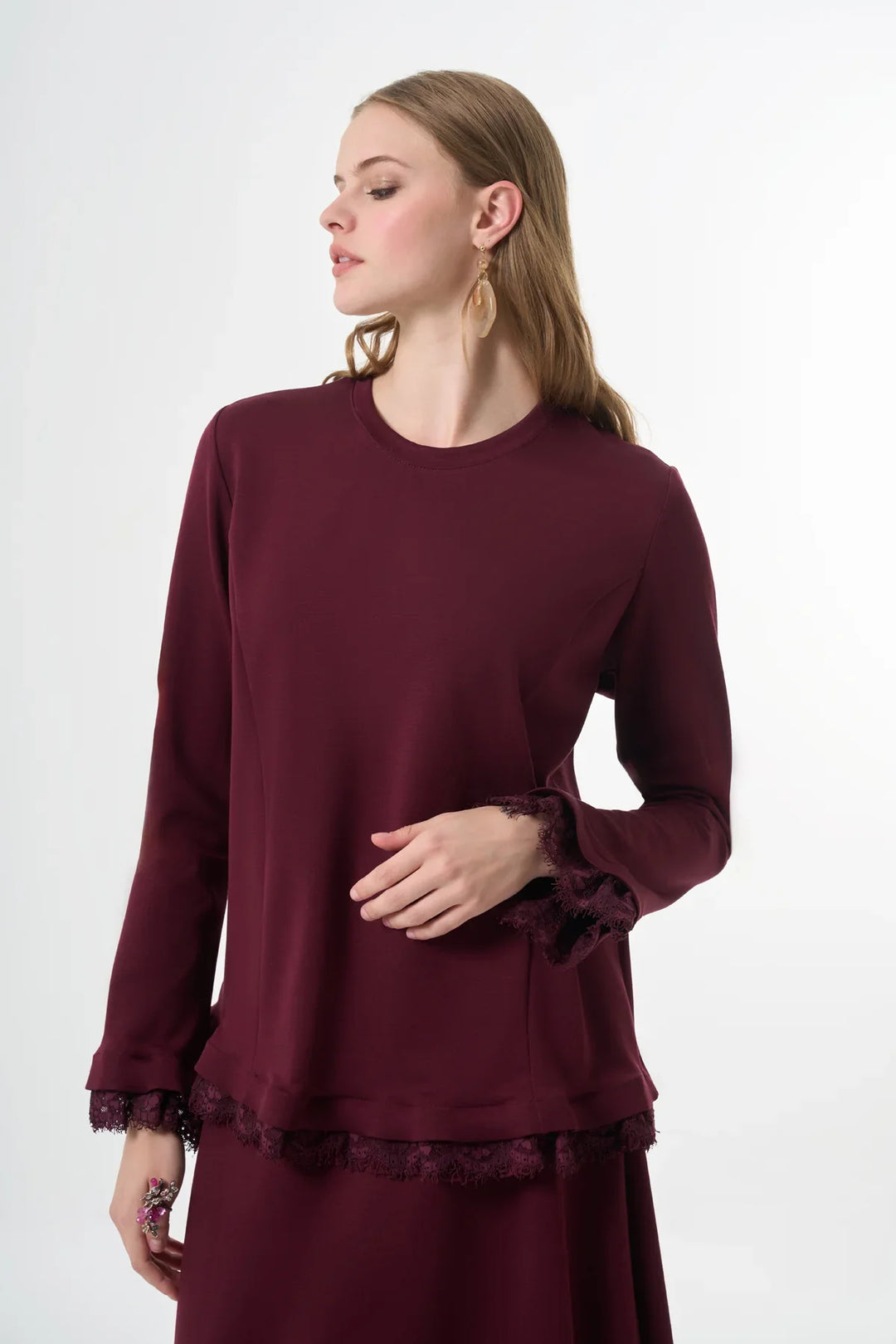 Misswhence Güpür Detaylı Etek Takım 38004 - Bordo - Görsel 5 