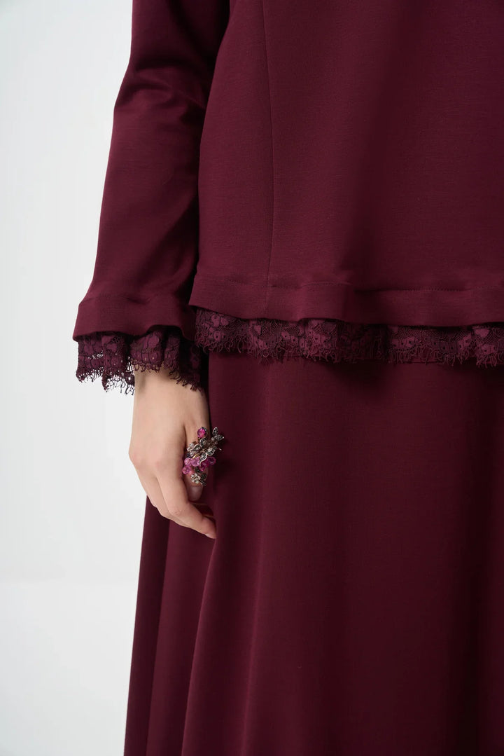 Misswhence Güpür Detaylı Etek Takım 38004 - Bordo - Görsel 4 