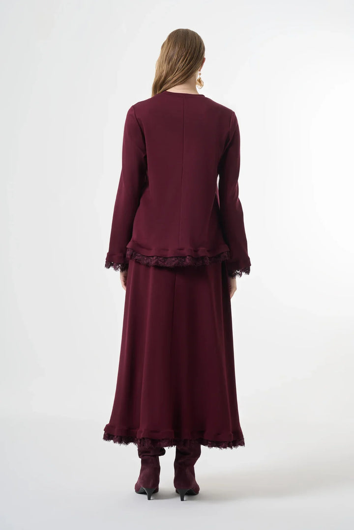 Misswhence Güpür Detaylı Etek Takım 38004 - Bordo - Görsel 2 