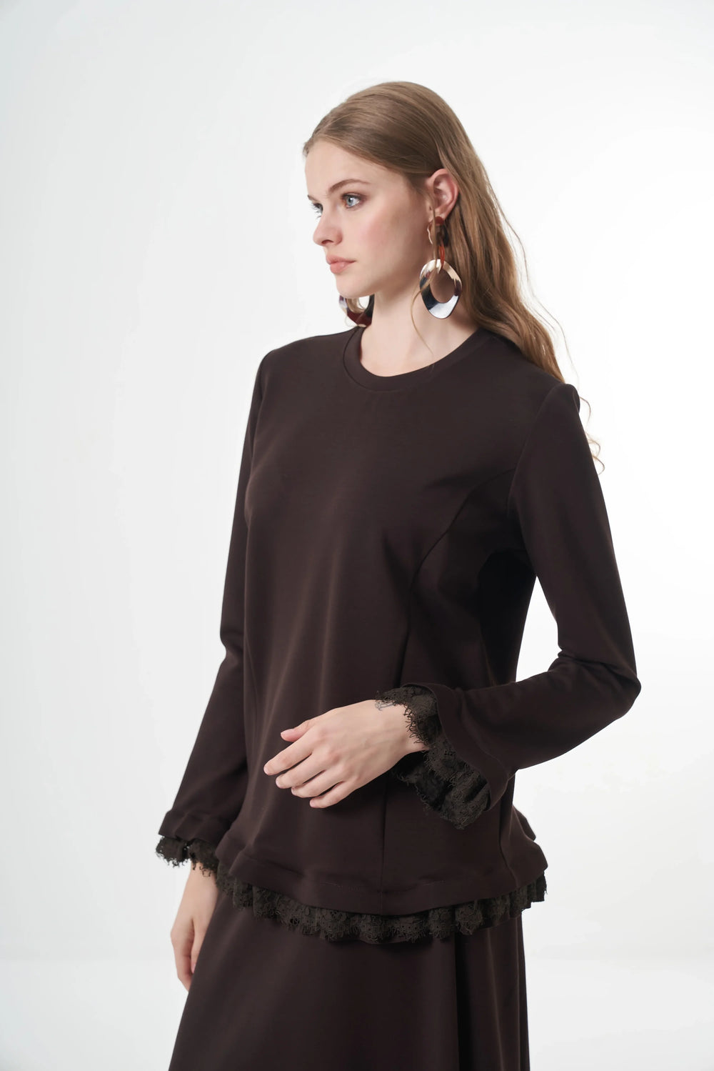 Misswhence Güpür Detaylı Etek Takım 38004 - Kahve - Görsel 2 #renk_kahve