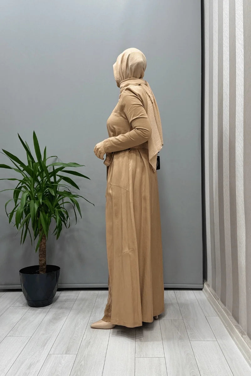 Misswhence İkili Chanel Keten Elbise 37806 - Camel - Görsel 2 #renk_camel