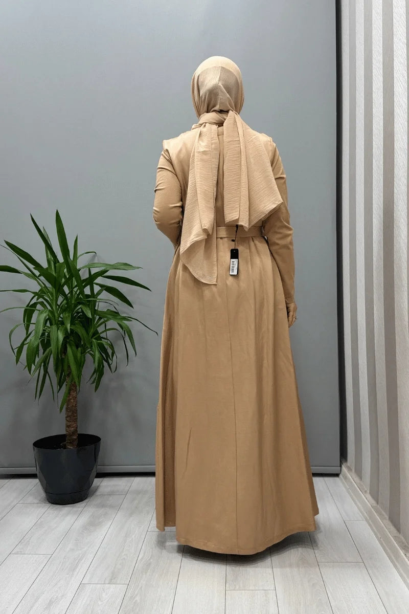 Misswhence İkili Chanel Keten Elbise 37806 - Camel - Görsel 3 