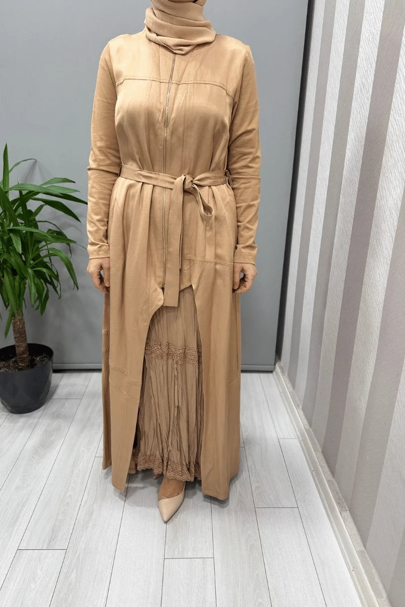 Misswhence İkili Chanel Keten Elbise 37806 - Camel - Görsel 4 