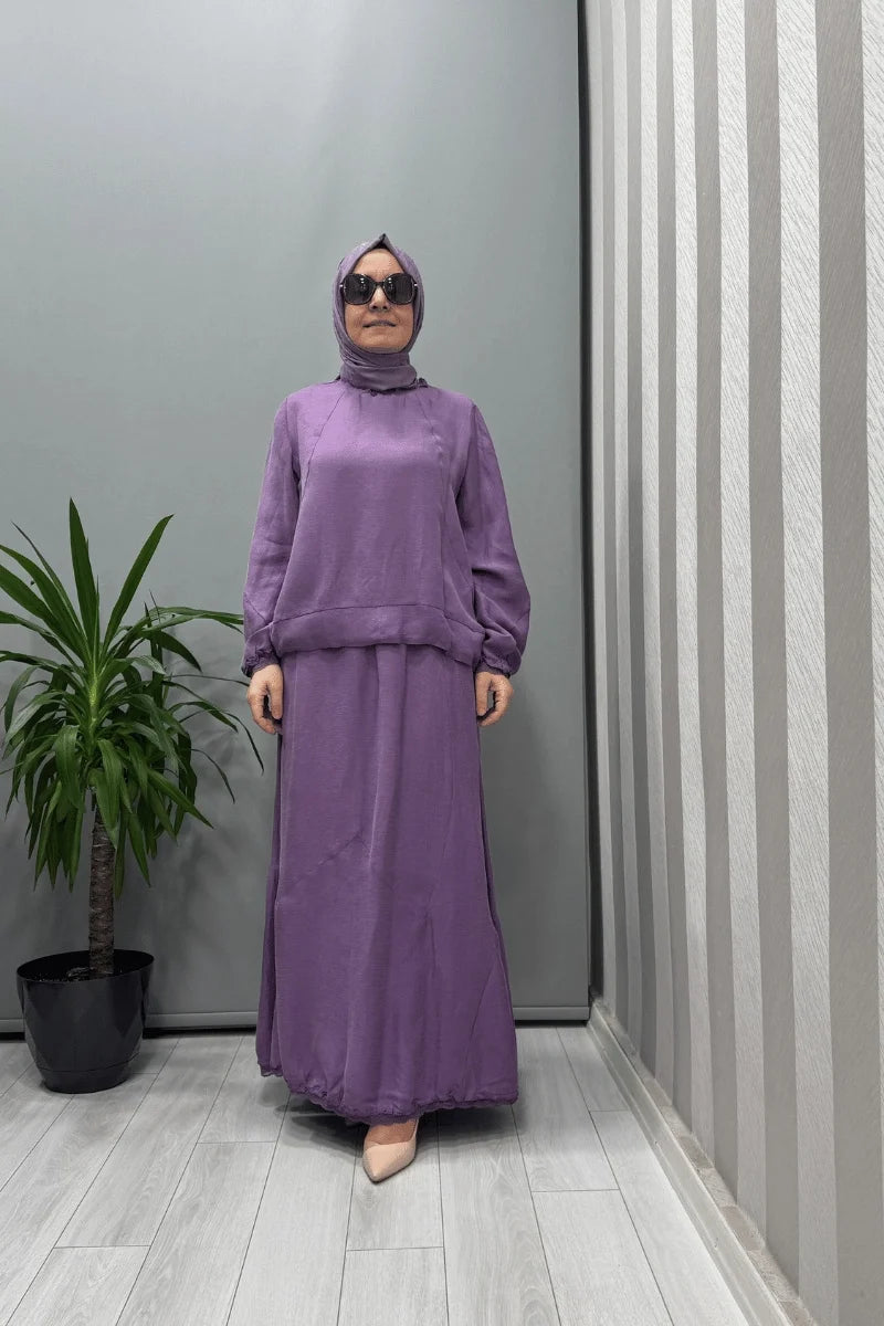 Misswhence İpek Keten Bluz Etek Takım 37000 - Lila - Görsel 1 #renk_lila