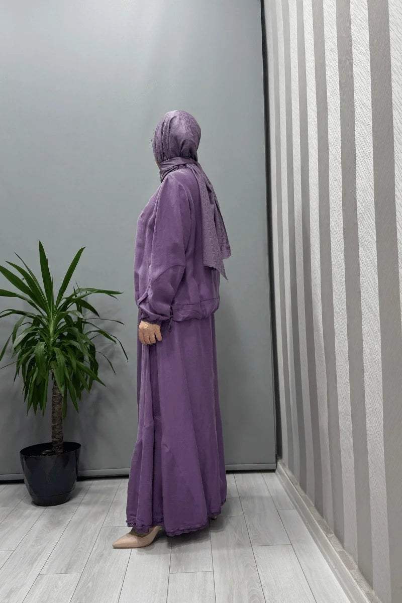 Misswhence İpek Keten Bluz Etek Takım 37000 - Lila - Görsel 2 #renk_lila