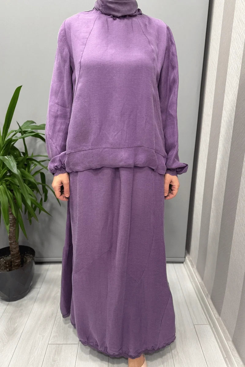Misswhence İpek Keten Bluz Etek Takım 37000 - Lila - Görsel 3 