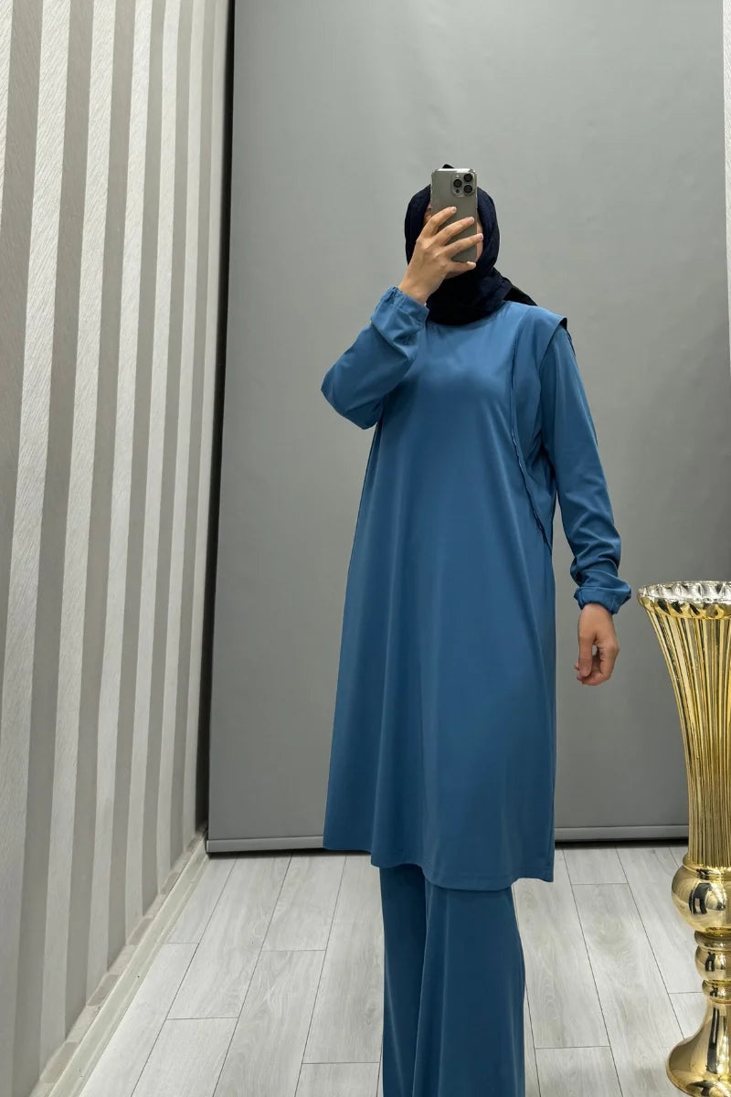 Misswhence İspanyol Paça Bambu Pantolon 35114 - Mavi - Görsel 1 #renk_mavi