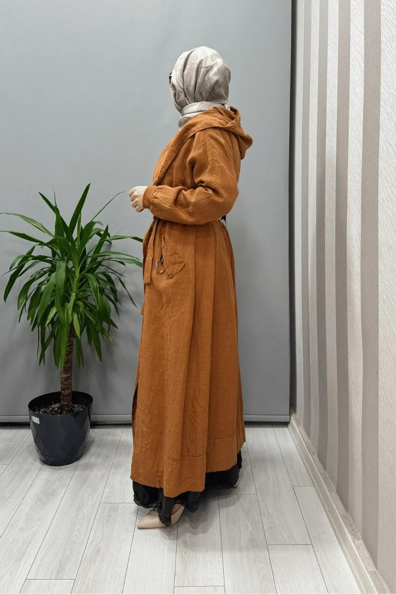 Misswhence Kapüşonlu Keten Kap 37401 - Tarçın - Görsel 2 