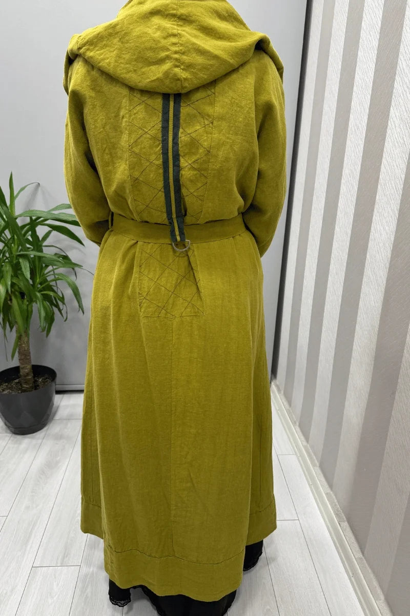 Misswhence Kapüşonlu Keten Kap 37401 - Yeşil - Görsel 4 