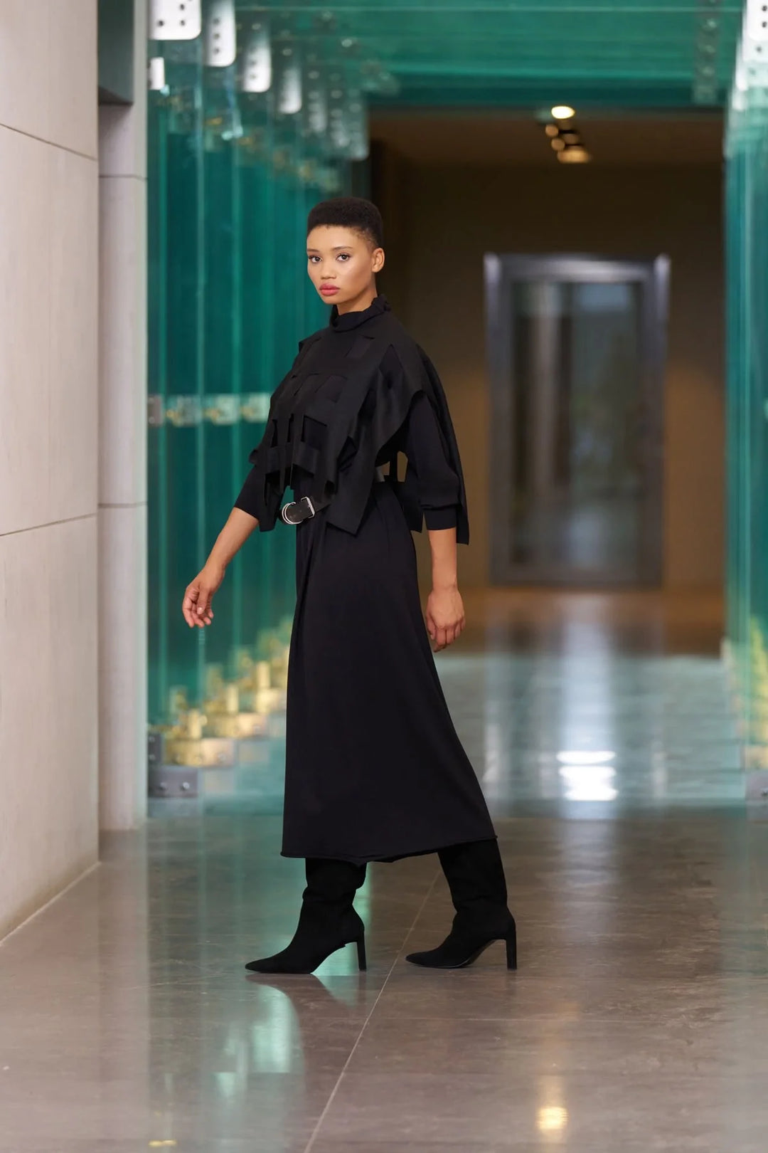 Misswhence Keçe Bolero Detaylı Triko Elbise 34801 - Siyah - Görsel 3 