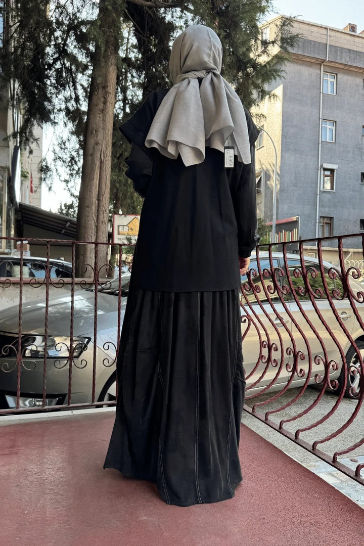 MissWhence Keçe Yelekli Cupro İpek Elbise 36819 - Siyah - Görsel 2 