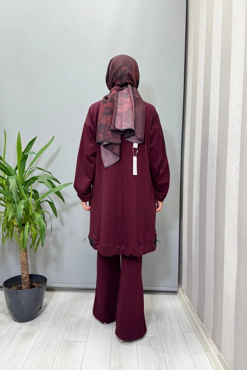 Misswhence Kolu Kumaş ve Diliş Detaylı Tunik 38040 - Bordo - Görsel 4 