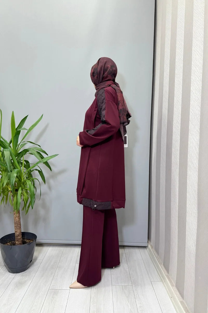 Misswhence Kolu Kumaş ve Diliş Detaylı Tunik 38040 - Bordo - Görsel 2 