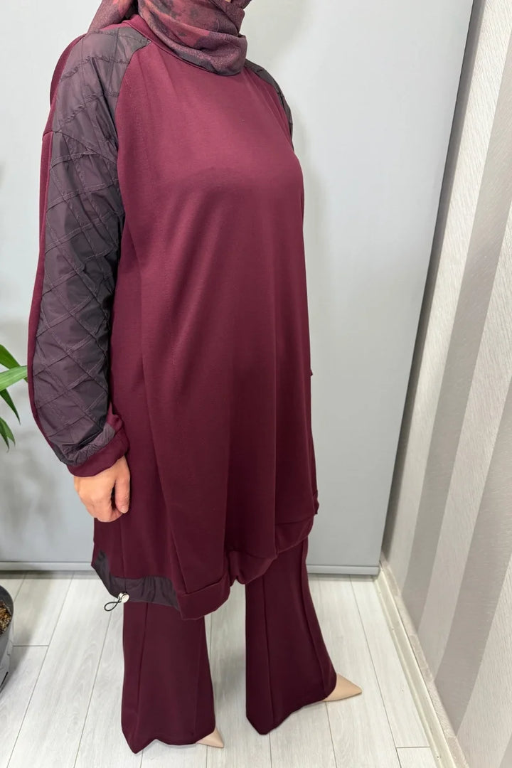 Misswhence Kolu Kumaş ve Diliş Detaylı Tunik 38040 - Bordo - Görsel 3 