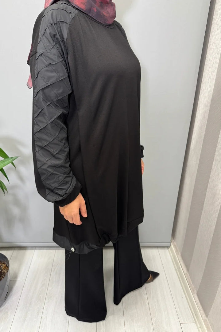 Misswhence Kolu Kumaş ve Diliş Detaylı Tunik 38040 - Siyah - Görsel 4 
