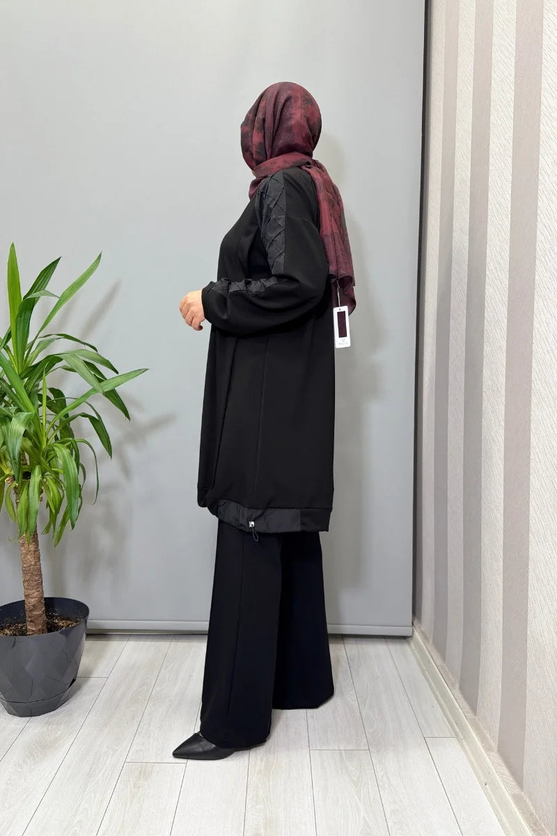 Misswhence Kolu Kumaş ve Diliş Detaylı Tunik 38040 - Siyah - Görsel 2 