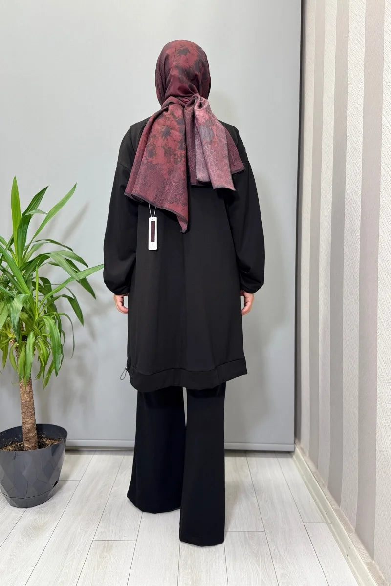 Misswhence Kolu Kumaş ve Diliş Detaylı Tunik 38040 - Siyah - Görsel 3 